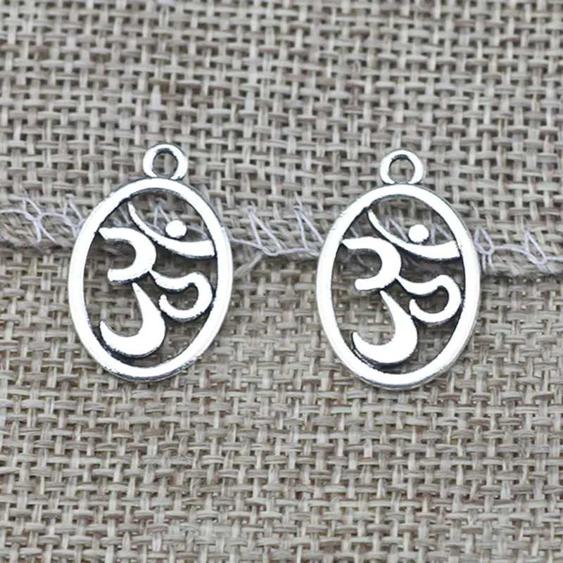 

20pcs/lot 15*22mm Antique Silver Color Oval Hollow OM Aum Ohm Mantra Sign Charm Pendant For DIY Jewelry Making