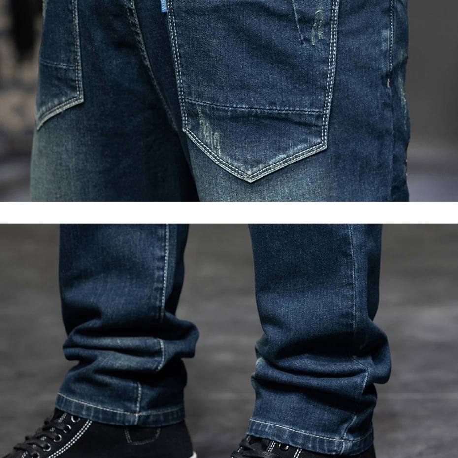 Wolf Embroidery Jeans Men Streetwear Denim Pants Fashion Jeans Pants Plus Size 40 42 44 Trousers Male Bottoms