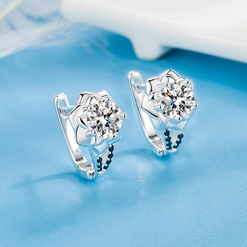 

S925 Sterling Silver Solid Diamond Earring for Women Fine Aros Mujer Oreja Orecchini Real Diamond Gemstone Stud Earring Females