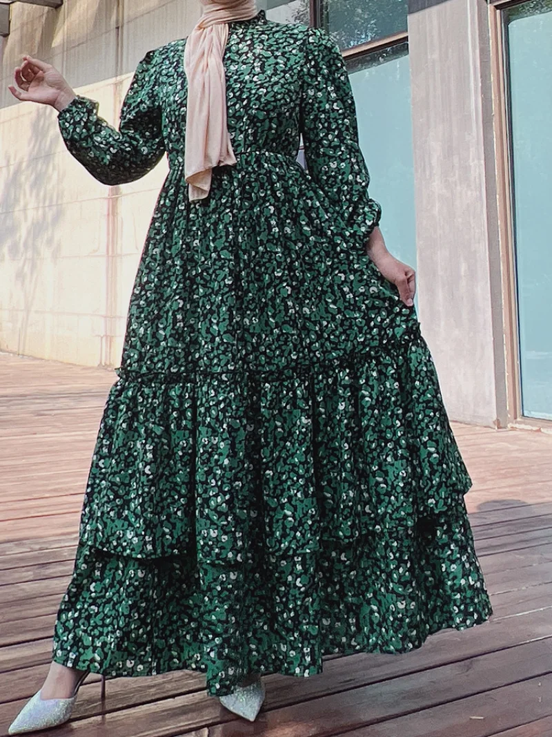 Muslim Women Dress Kaftan Robe Femme Vestidos Longue Abaya Dubai Turkey Islam Floral Print Long Modest Dress for Women Abayas