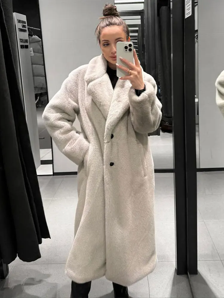 

Женское модное плюшевое теплое плотное пальто для женщин, Элегантное однобортное пальто с отложным воротником, зимняя женская верхняя одежда 2023
