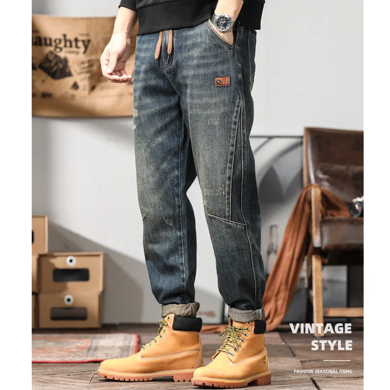 Streetwear Men 2022 New Pattern Vintage Recreational Blue Large Pants Straight Cylinder Comfortable Loose Jeans Autumn Female