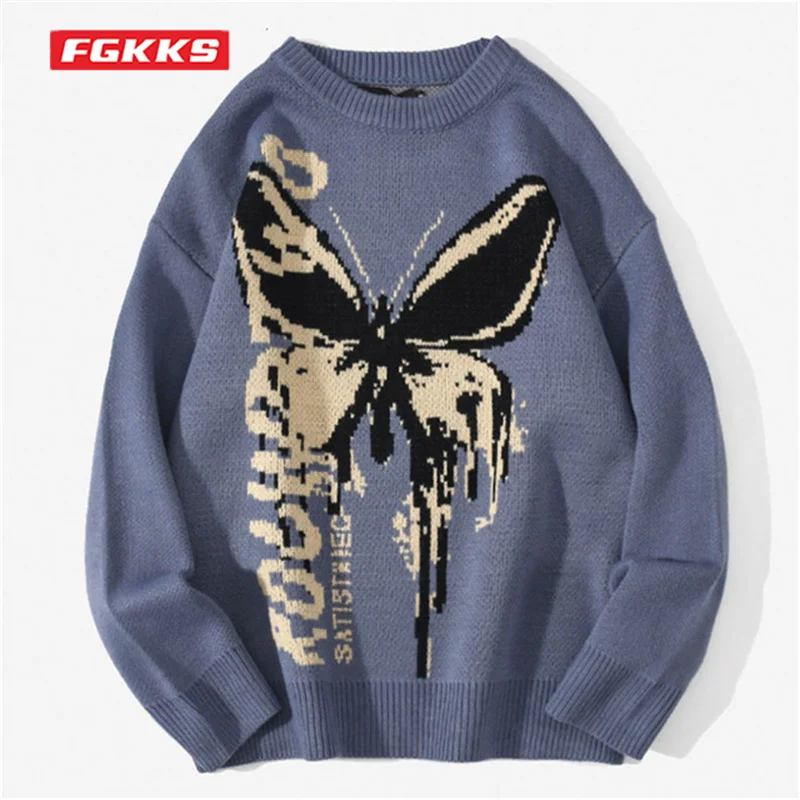 

Sprin Fasion Sweater Men's Butterfly Pattern Knitted Warm Top i-Quality Desin Best-Sellin Sweater For Male