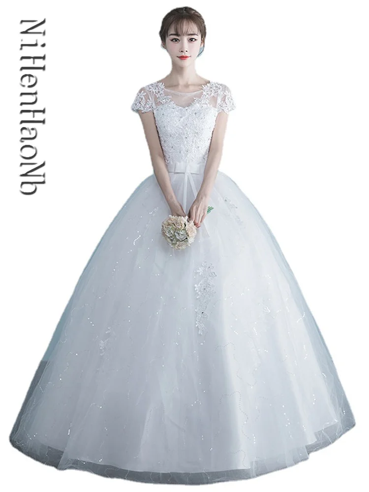 

Wedding Dress 2023 Summer New Scoop Neck Bride Pregnant Women's Wedding Dress Slim Girl