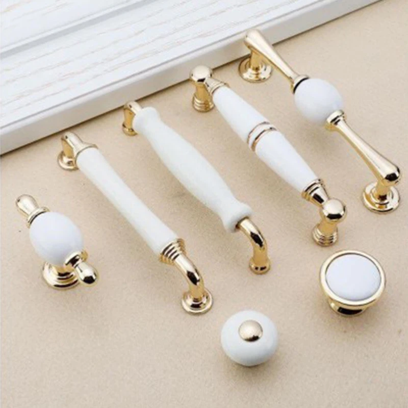 

Gold White Creamic Gold Cabinet Handles Knobs Drawer Pulls Kitchen Door Handles Furniture Handle Cabinet Door Hardware