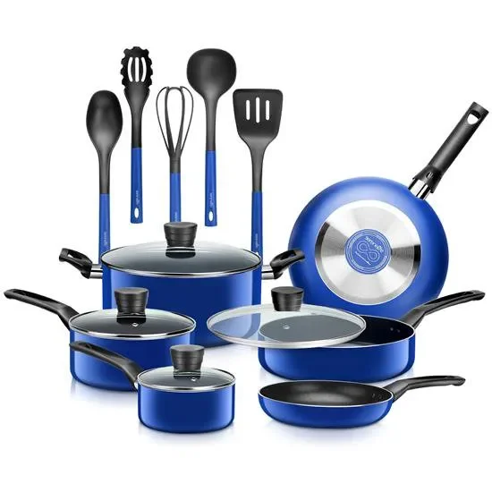 

Kitchenware Pots & Pans Basic Kitchen Cookware, Black Non-Stick Coating Inside, Heat Resistant Lacquer (15-Piece Set), One Size,