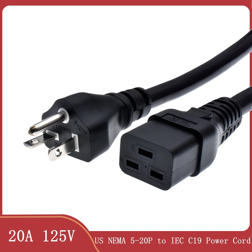 Американский шнур питания NEMA 5-20P к IEC C19 SJT 3X12AWG (20A 250V) 6 футов/1,8 м, Удлинительный шнур питания для PDU UPS