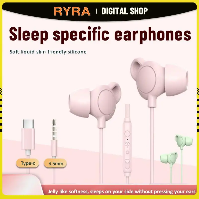 

RYRA Soft Sleeping Headphone Silicone Anti-fold Headset In-Ear Earphones With Noise Cancelling 3.5mm Type-c Headphones Universal