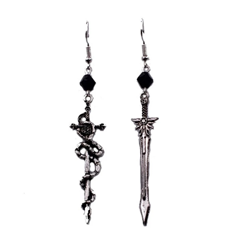 

Unique Retro Gothic Long Sword Hook Earrings Vintage Asymmetrical Silver Punk 264E