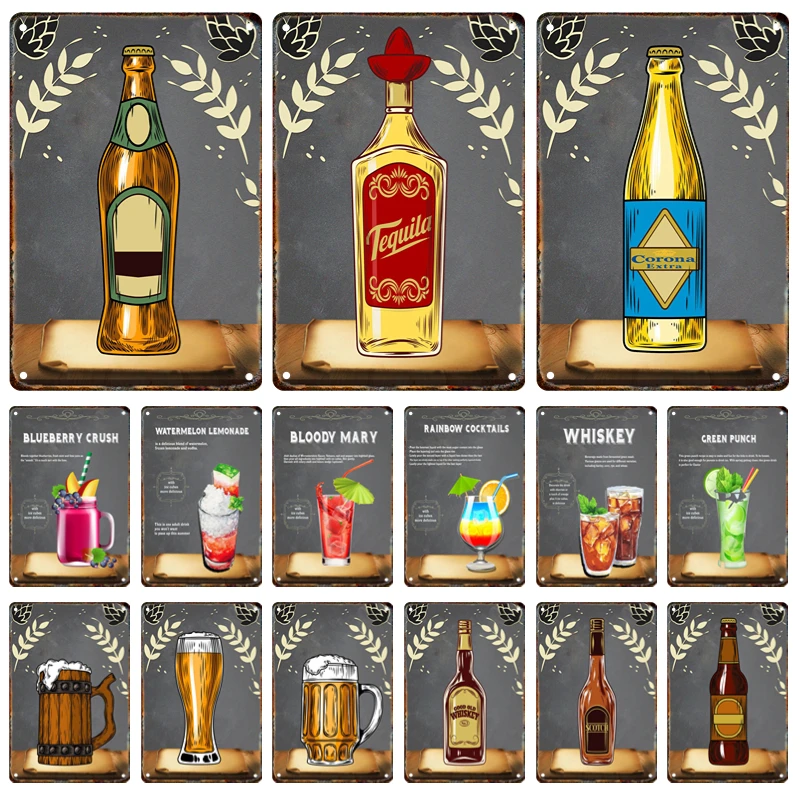 

Beer Drinks Metal Poster Sign Plaque Vintage Billboard Tin Painter Residence Bar Restaurant Club Modern Wall Art Decor Mural