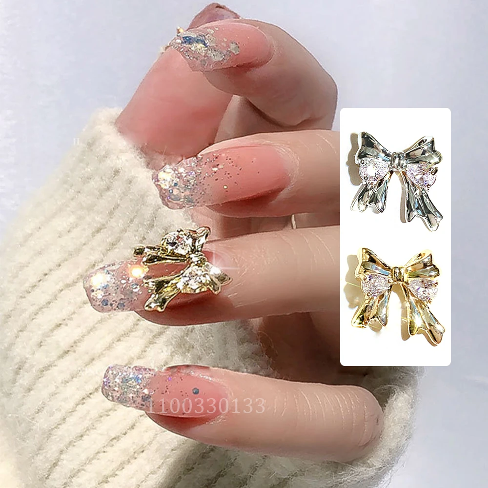 

1 pair Preserving Metal Diamonds Bow Luxury Alloy Zircon Waterdrop Crystal Inlaid Charms Flashy Chrome Bow Tie Nail Gels Jewelry