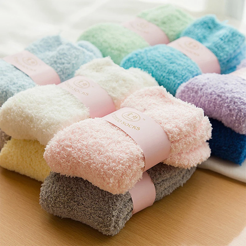 Female Coral Fleece Socks Floor Sleep Socks Women's Socks Girls Color Socks Coral Fleece Tube Socks