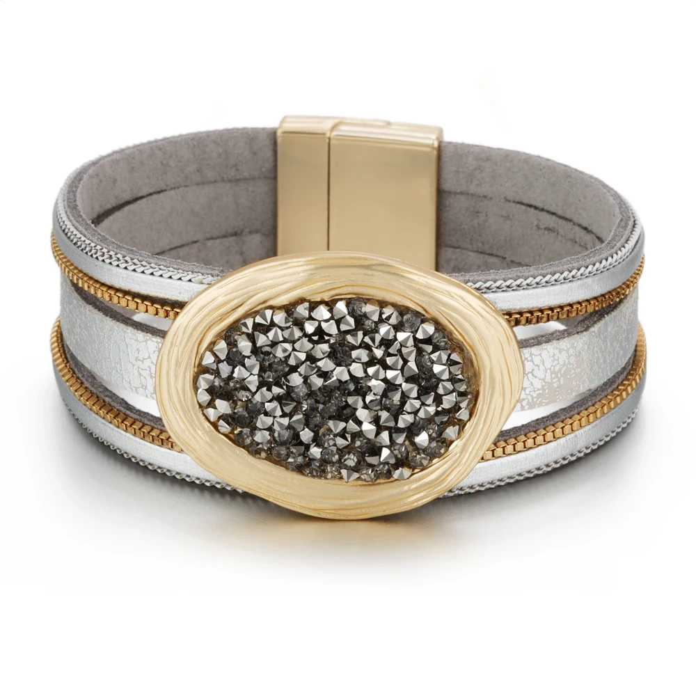 

ZG Новый Винтажный ветрозащитный браслет для женщин с магнитной пряжкой кожаный плетеный жемчужный браслет с кристаллами Женская бижутерия