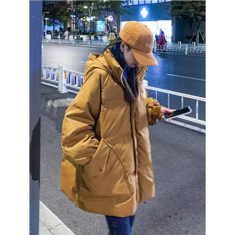 Down Cotton Jacket Female 2022 Winter New Hood Loose Student Bread Clothes Loose Thickened Winter Jacket