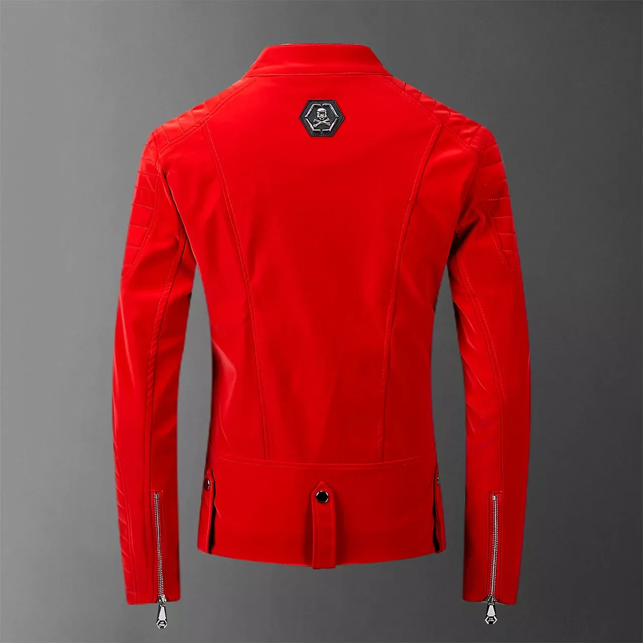 

NEW IN 2023 Skull Bonded Leather Red Jackets Men High Street Style Turn-down Neck Streetwear Mens Jackets and Coats Casacas Para