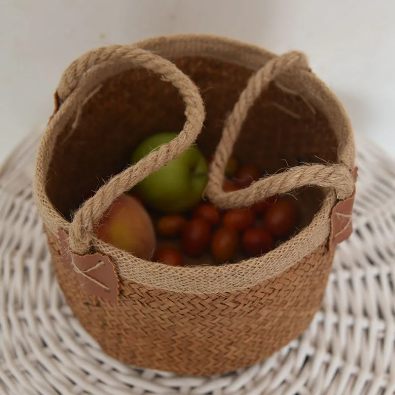 

Плетеная соломенная корзина из ротанга ручной работы, садовая корзина для хранения фруктов, цветов, морских водорослей, плантатор для белья