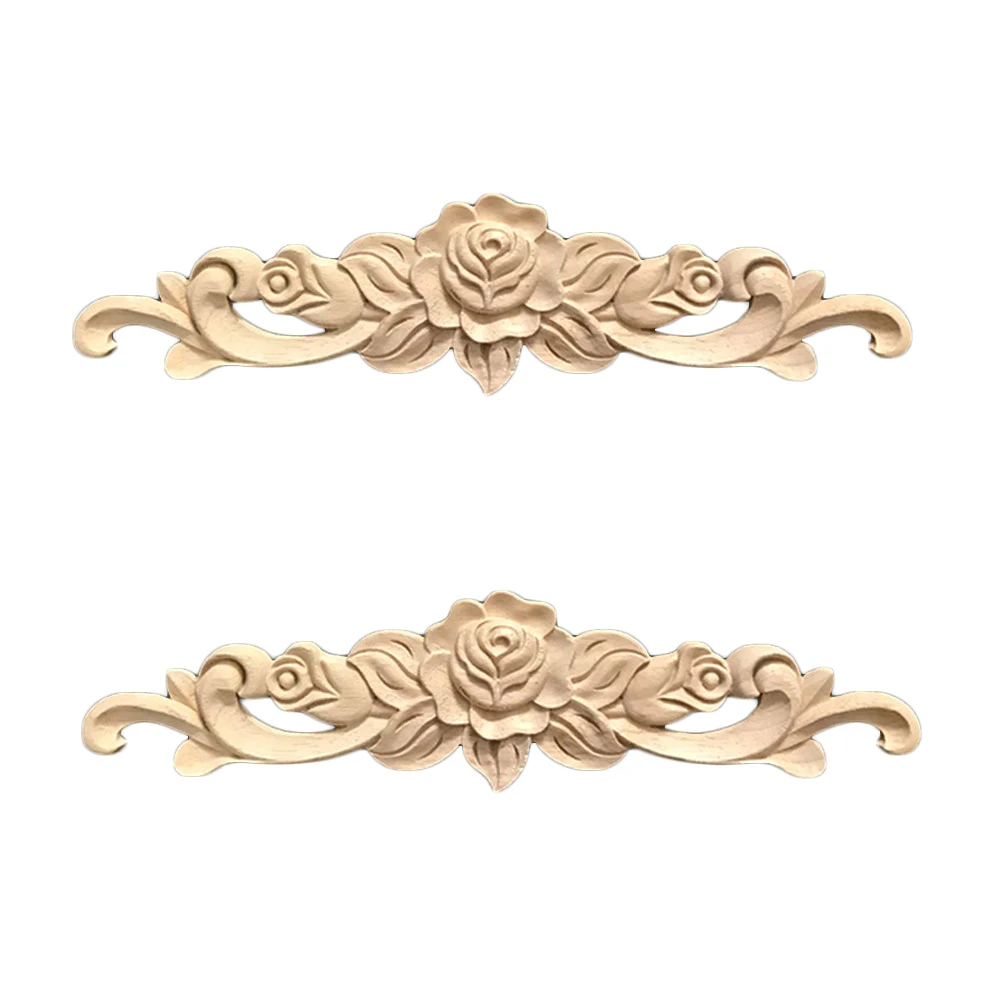 

2Pcs Wood Carved Decal Corner Frame Doors Furniture Unpainted Woodcarving Decorative Wooden Figurines Craft Long Applique Decor