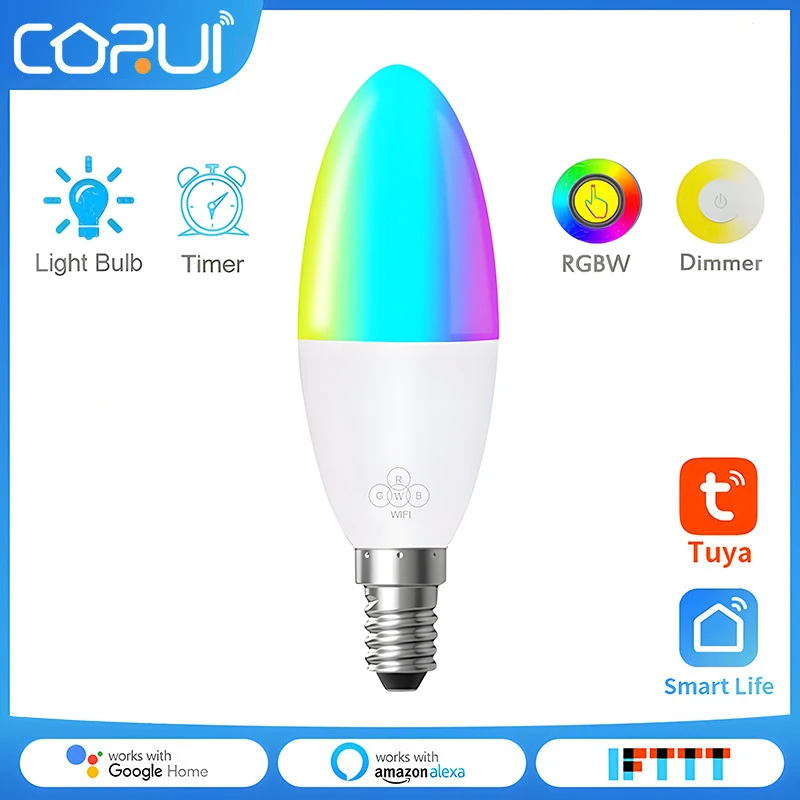 

CoRui WIFI Smart Light Bulb Smart LED Light 6W E14 E26 E27 B22 Dimmable Remote Control Smart Home Works With Alexa Google Home