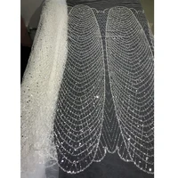 high quality blue beaded crystal white sequins tulle textiles mesh embroidery lace fabrics for sewing women dresses evening gown
