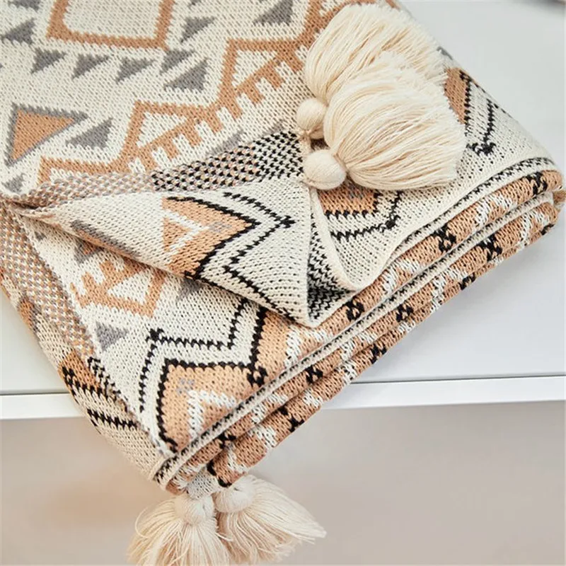 

Soft Tassel Knitted Blankets Bohemian Bed Plaid Sofa Cover Office Nap Blanket Vintage Summer Decor Blanket Outdoor Beach Towels