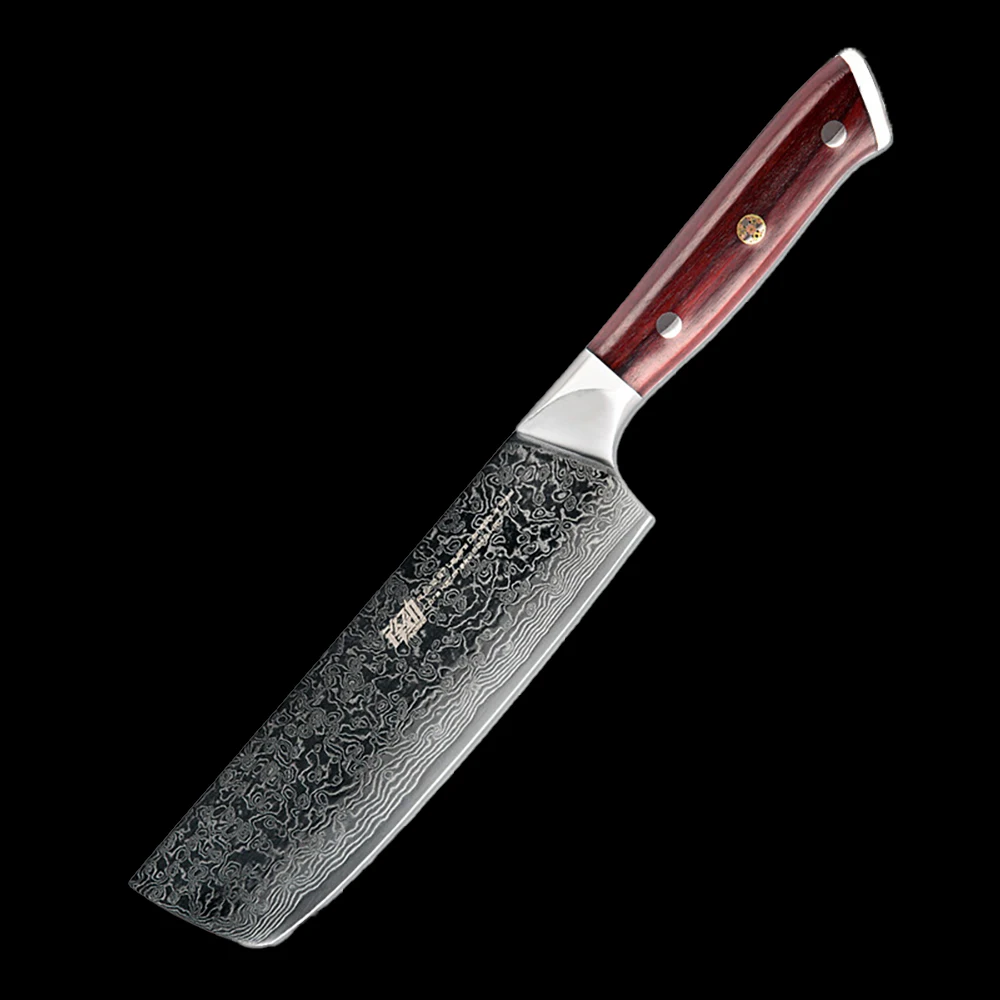 

AUS10, дамасский брикет, 67 слоев, стальное лезвие, кухонная нарезка мяса, мясница, рукоятка из розового дерева, мозаичная заклепка, японский шеф-нож
