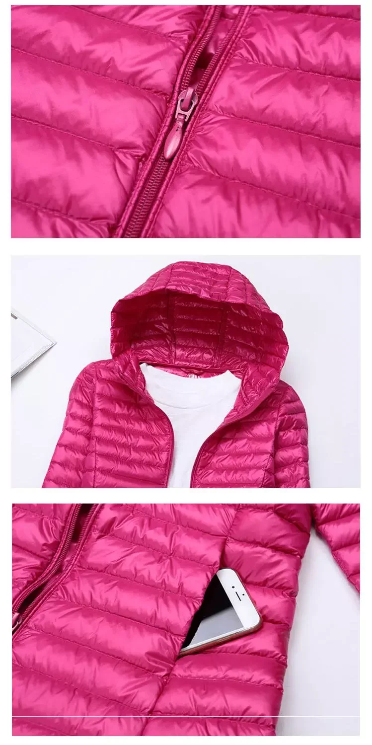 New2022 Women Ultralight Thin Down Long Jacket White Duck Down Hooded Jackets Long Sleeve Warm Coat Parka Female Portable Outwea