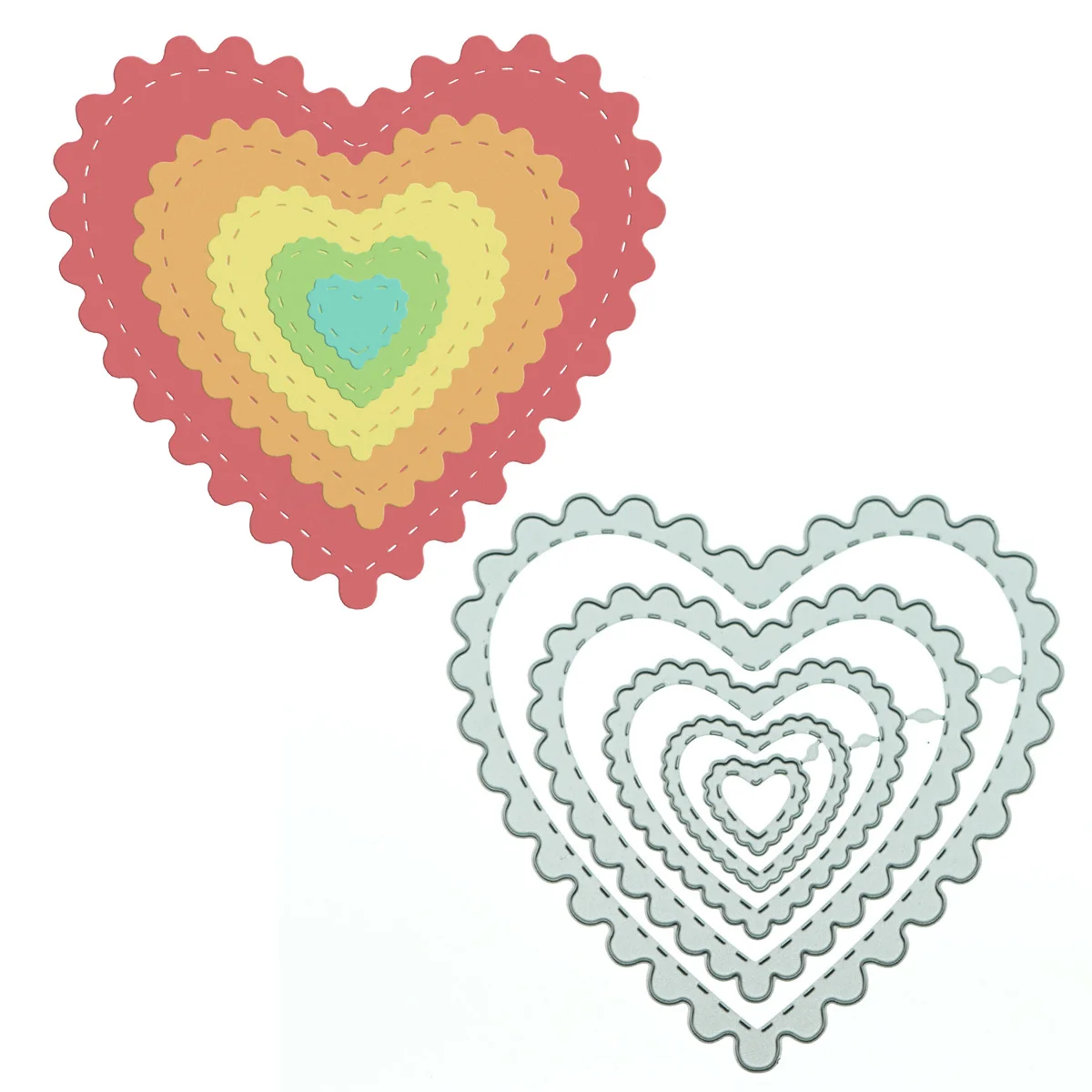 

Wavy Edge Heart Pattern Layered Dies Cut For Paper Art Work Card Scrapbooking Background Decorating Punch Cutting Stencil