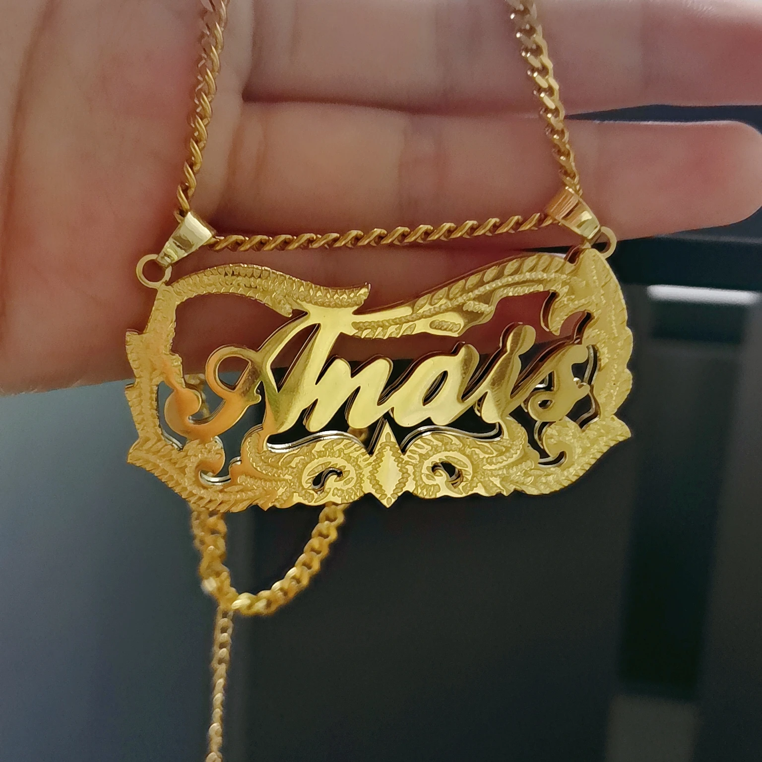 

Индивидуальное Двухслойное 3D ожерелье с именной табличкой, ожерелье из нержавеющей стали, кубинская цепь, Очаровательное ожерелье для женщ...