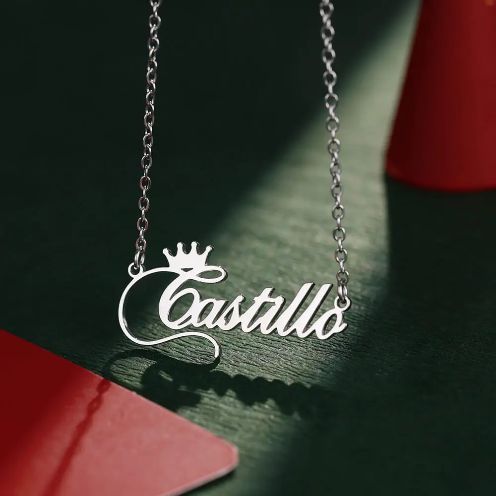 ć naszyjnik z imieniem niestandardowym dla kobiet koroną kolor srebrny tabliczka znamionowa ze stali nierdzewnej Choker naszyjniki urodziny