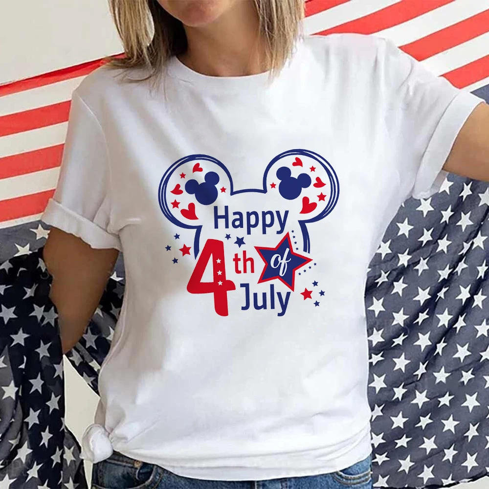 

Disney Mickey Happy 4th of July T-shirt 2023 American Independence Day Festival Clothes for Women Patriotic Fashion Tops Tee