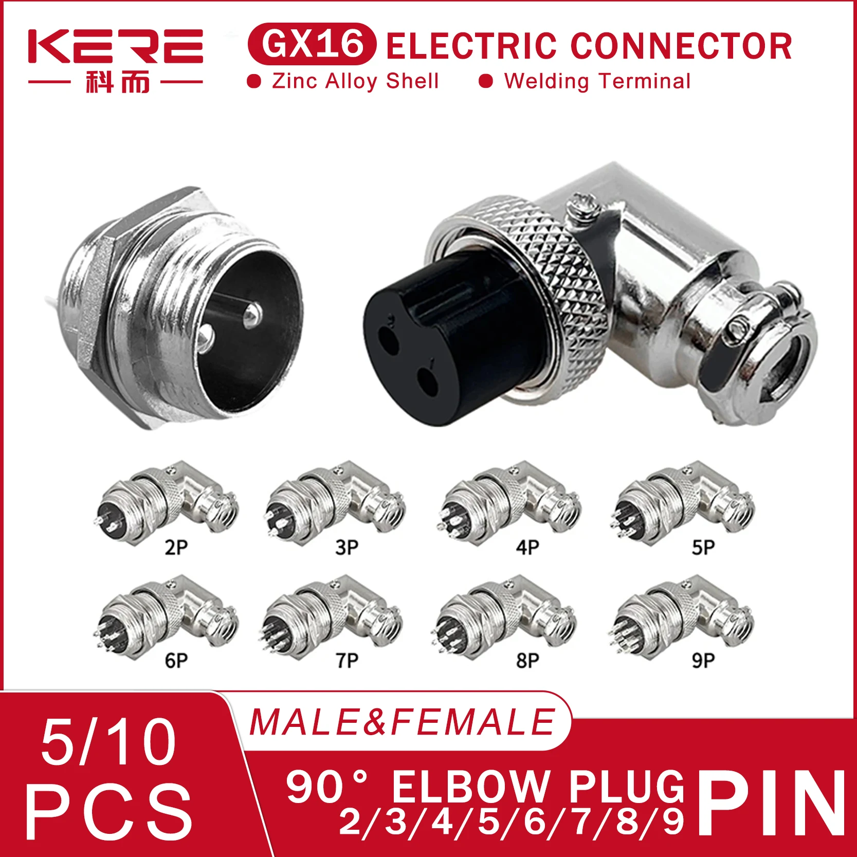 

KERE GX16 90 Degree Right Angle 16mm Aviation Connector Elbow M16-2 3 4 5 6 7 8 9 10 Pin Female Plug Male Chassis Mount Socket