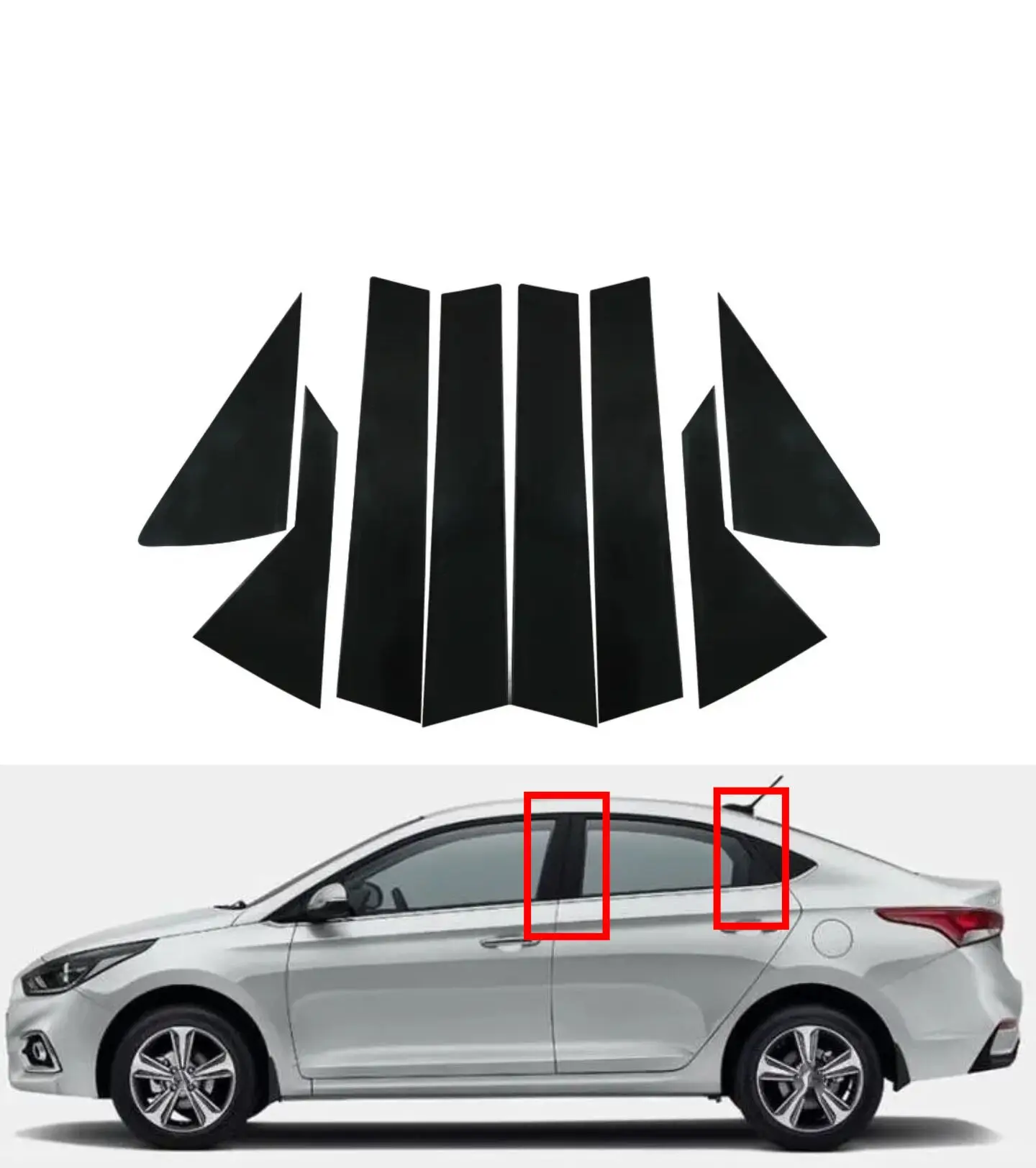 

8 шт., глянцевые черные столбы для Hyundai Accent HC/YC Verna Solaris 2018 2019 2020 2021