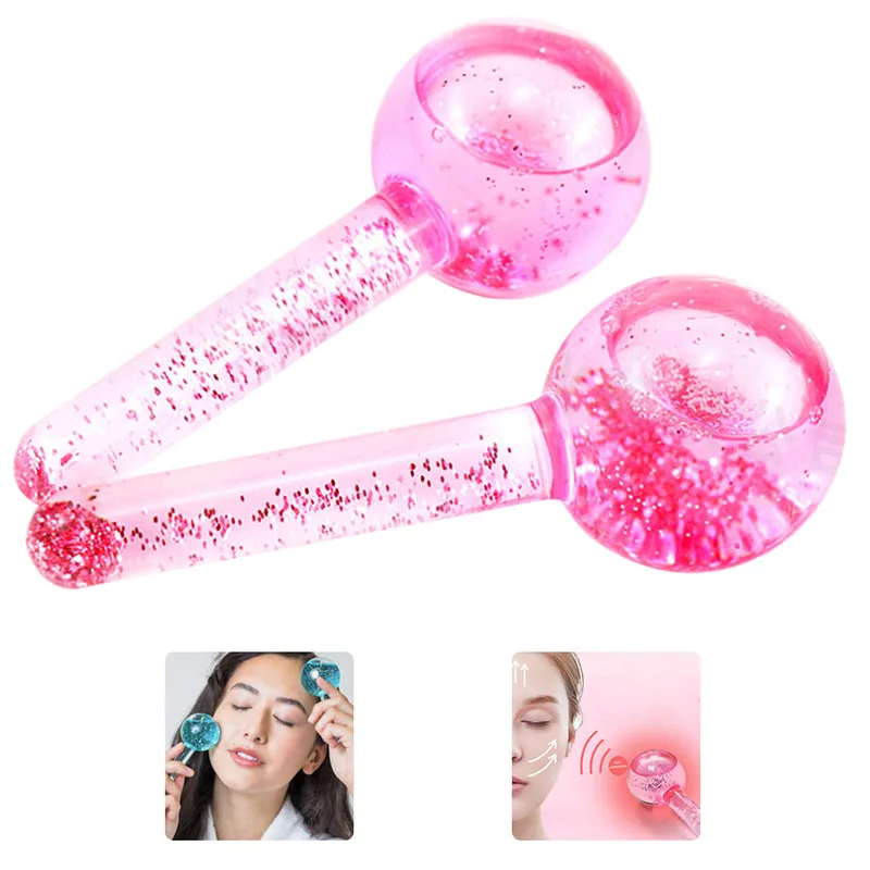 2Pcs Beauty Crystal Ball Ice Hockey Energy Facial Cooling Ice Globes Water Wave Face and Eye Massage Skin Care Beauty Roller