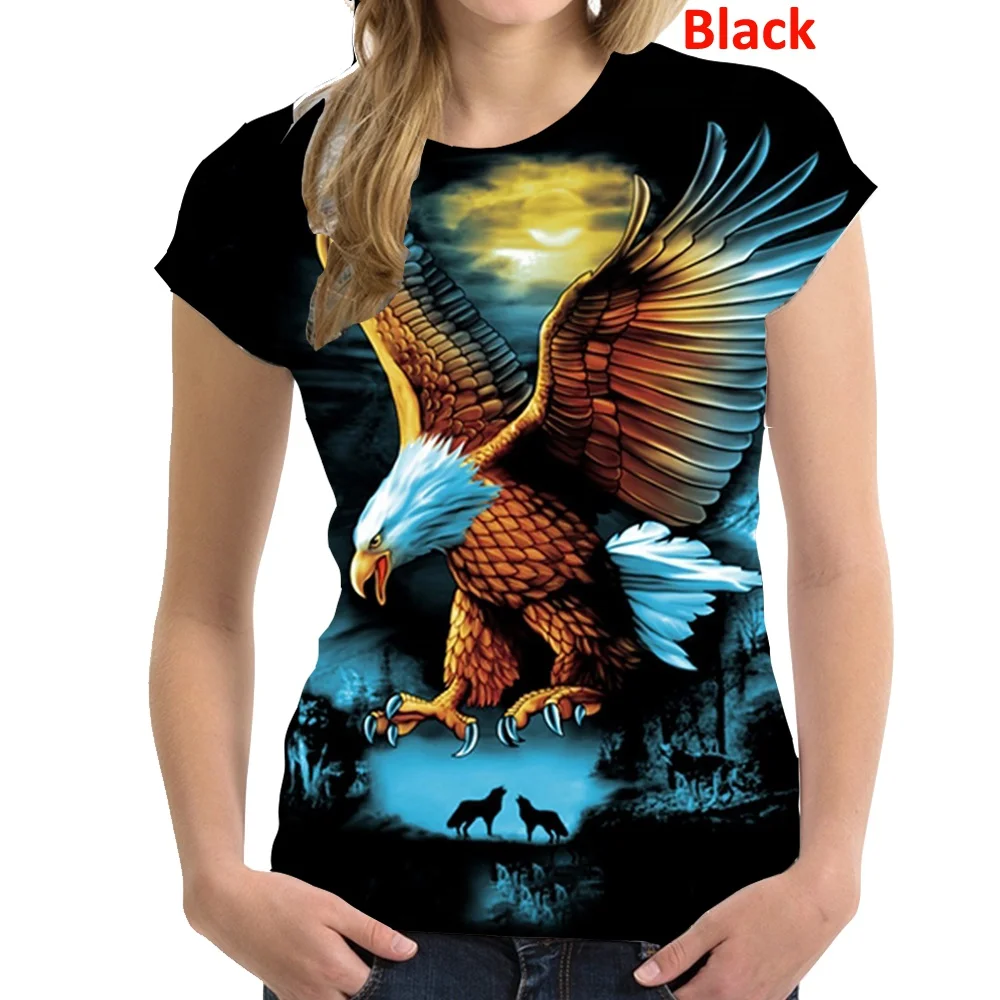 

Fashion 3D Eagle Printed T Shirts Spring and Sunmer Women Fashion Casual Personality Round Neck Short Sleeves T Shirts