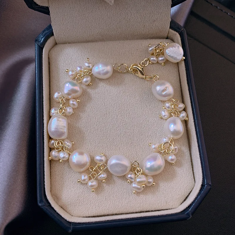 Super fairy Baroque shaped freshwater pearl string bracelet female French Internet celebrity bracelet ins niche design sense