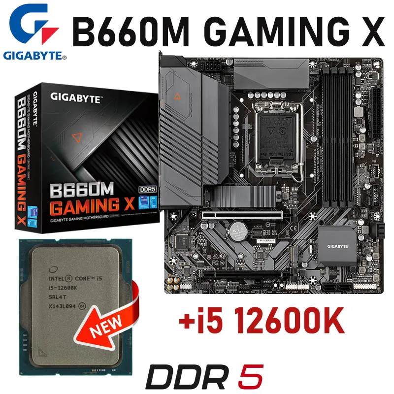 

LGA 1700 B660 Motherboard Kit Gigabyte B660M GAMING X DDR5 + Intel Core i5 12600K CPU 12th Gen i5 Combo Desktop 128GB All NEW