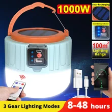 1000W Solar LED Camping Light Waterproof USB Rechargeable For Outdoor Tent Lamp Portable Lanterns Emergency Lights BBQ Hiking
