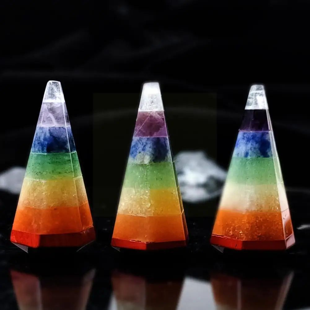 

Colorful Seven Chakra Pyramid Reiki Natural Stone Yoga Healing Energy Bead Meditation Ability Improve Mineral Ore Energy St Y5k3