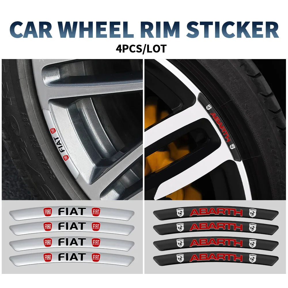 

4x Aluminum Car Rim Sticker Wheel Hup Decoration Decals for Fiat ABARTH 500 Punto Stilo Ducato Palio Bravo Doblo Panda Tipo Li