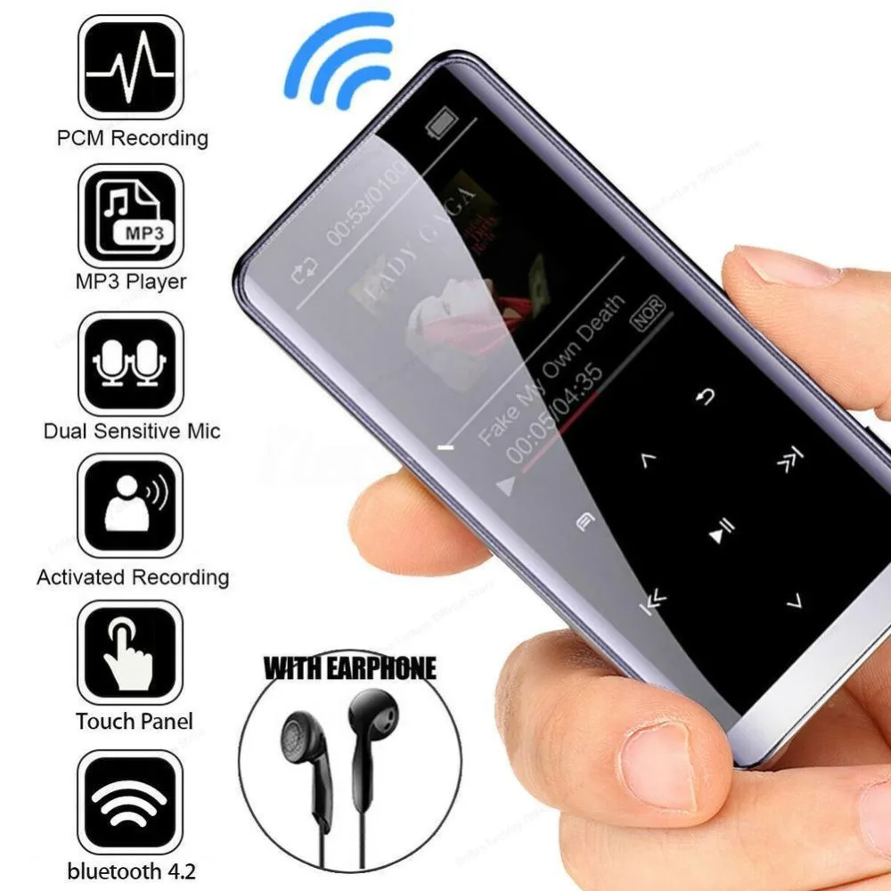 

Портативный MP4-плеер плеер с сенсорным экраном, Bluetooth, цветной экран, Спортивная музыка, электронная книга, Видео Медиа, FM-радио, активированный диктофон