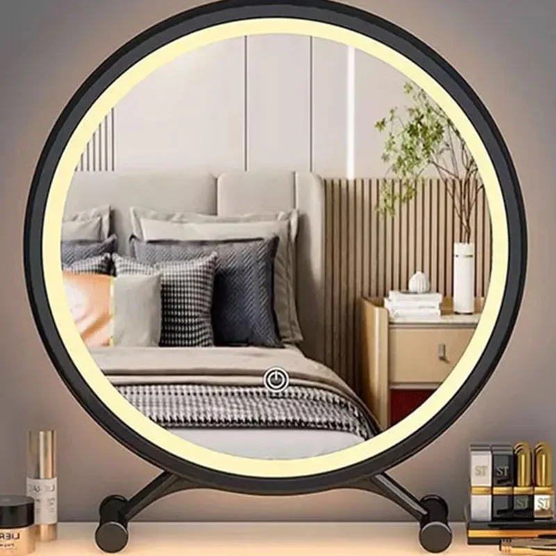 

Smart Mirrors Makeup Small Home Oval Light Women Table Vanity Portable Dorm Standing Mirror Dressing Lustro Round Accessories
