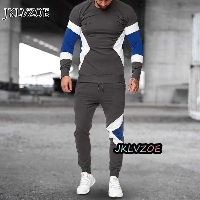 Men's Tracksuit Fashion Streetwear Set Long Sleeved T-shirt Trousers Stripe Casual Jogging Sweatshirt Suit Oversized Sportswear