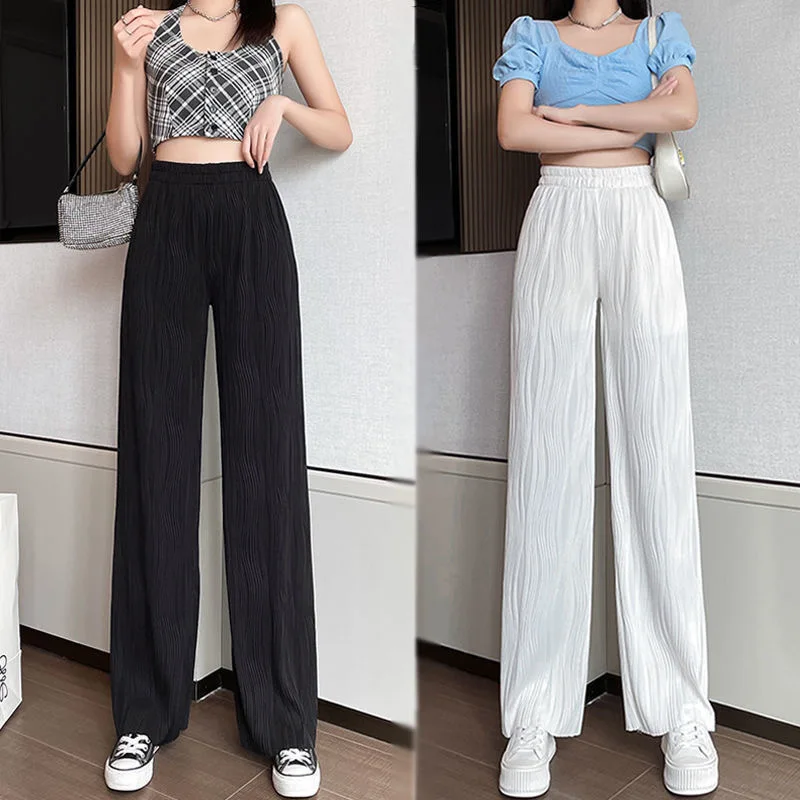 

Summer Wide Leg Pants For Women Casual Elastic High Waist 2022 New Fashion Loose Long Pants Pleated Pant Trousers Femme