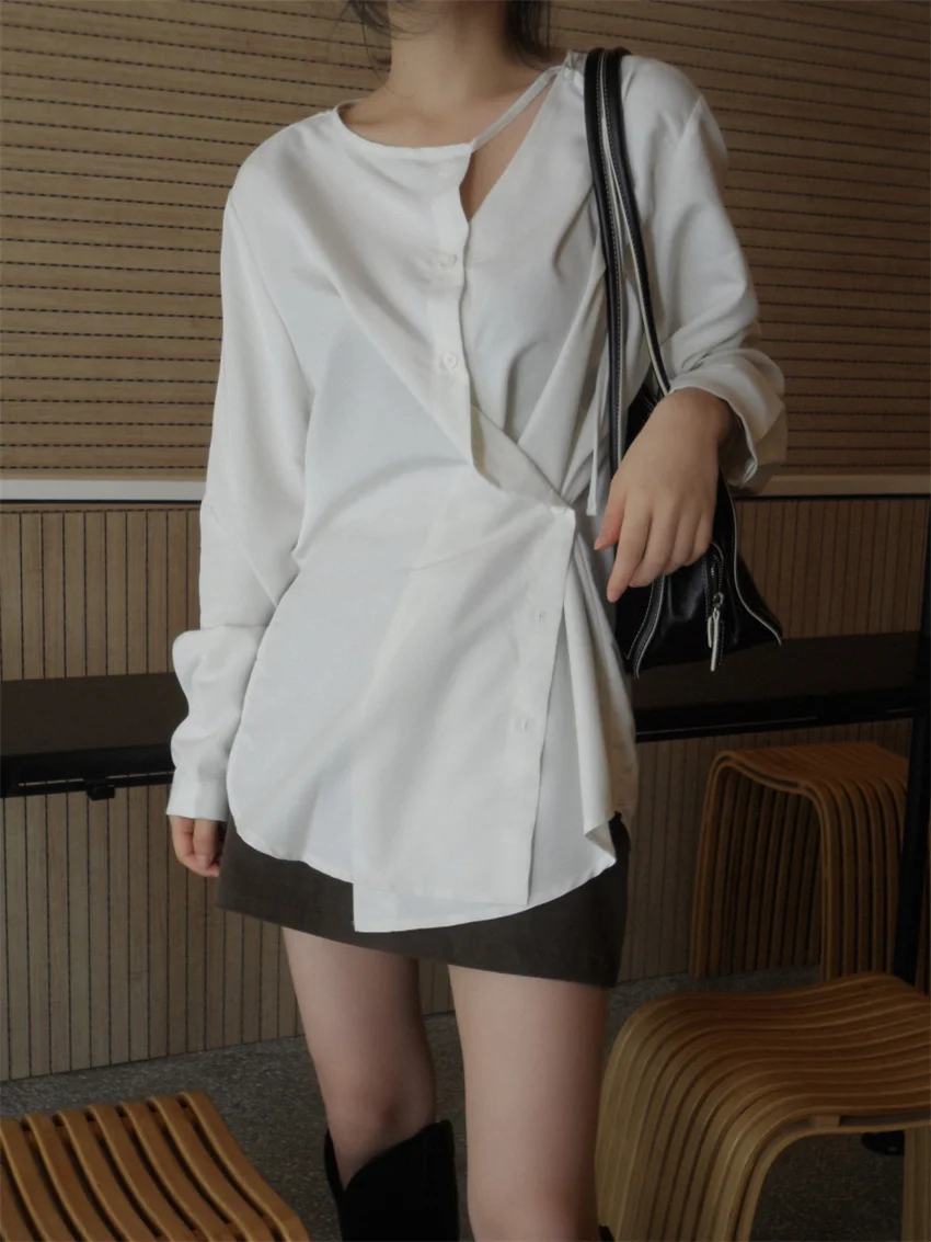 Женская Офисная рубашка Alien Kitty белая ажурная облегающая Повседневная элегантная