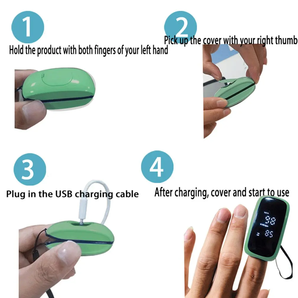 Green Fingertip Pulse Oximeter USB Rechargeable Finger One-key Blood Oxygen Saturation Meter Silicone Mold |