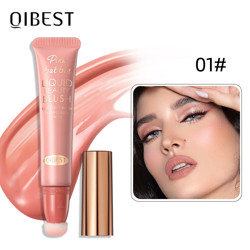 

QIBEST Face Liquid Blusher With Cushion Applicator Natural Cream Cheek Eye Tint Peach Blush Makeup Contour Blush Brighten Cheek