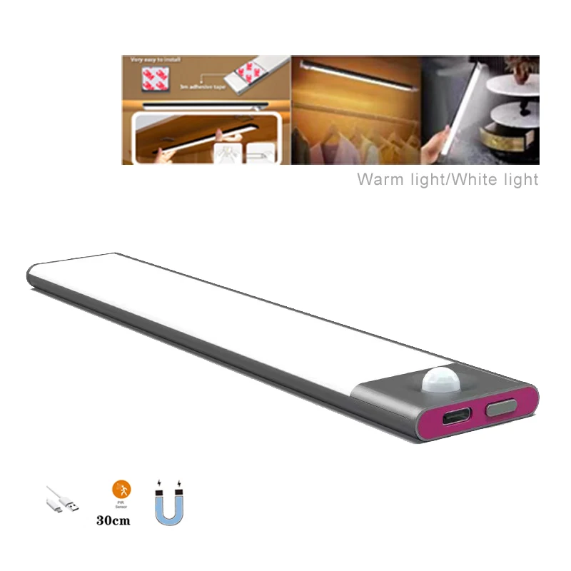 Ultra-thin LED Night Light Motion Sensor Wireless USB Cabinet Night Light Wardrobe Lamp For Kitchen Cabinet Bedroom Wardrobe