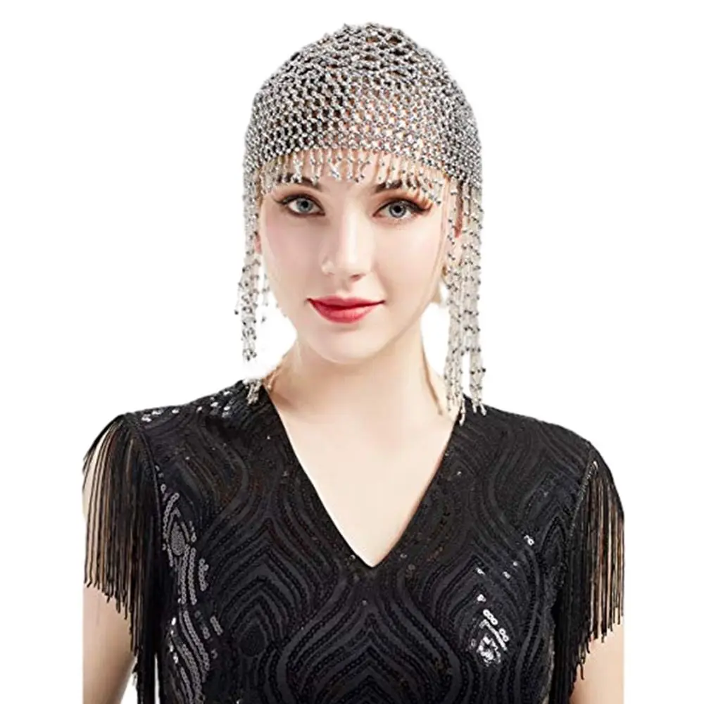 

New Girls Women Exotic Cleopatra Beaded Belly Dance Head Cap Hat Headwrap Hair Accessory Headpiece for Party Wedding Showing