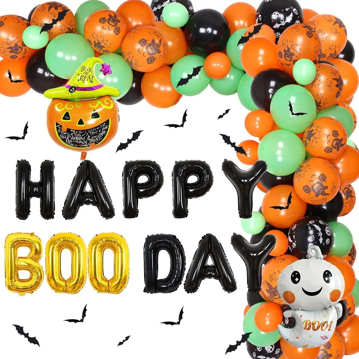 

Halloween Balloon Garland Set Birthday Decorations with Ghost Pumpkin Balloons 3D Bat Wall Stickers Happy Boo Day Party Supplies