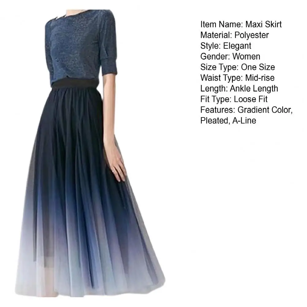 

Elegant Tulle Skirts Women High Waist Gradient Mesh Pleated Midi Skirt Korean Elastic Loose Casual All Match A Line Skirte